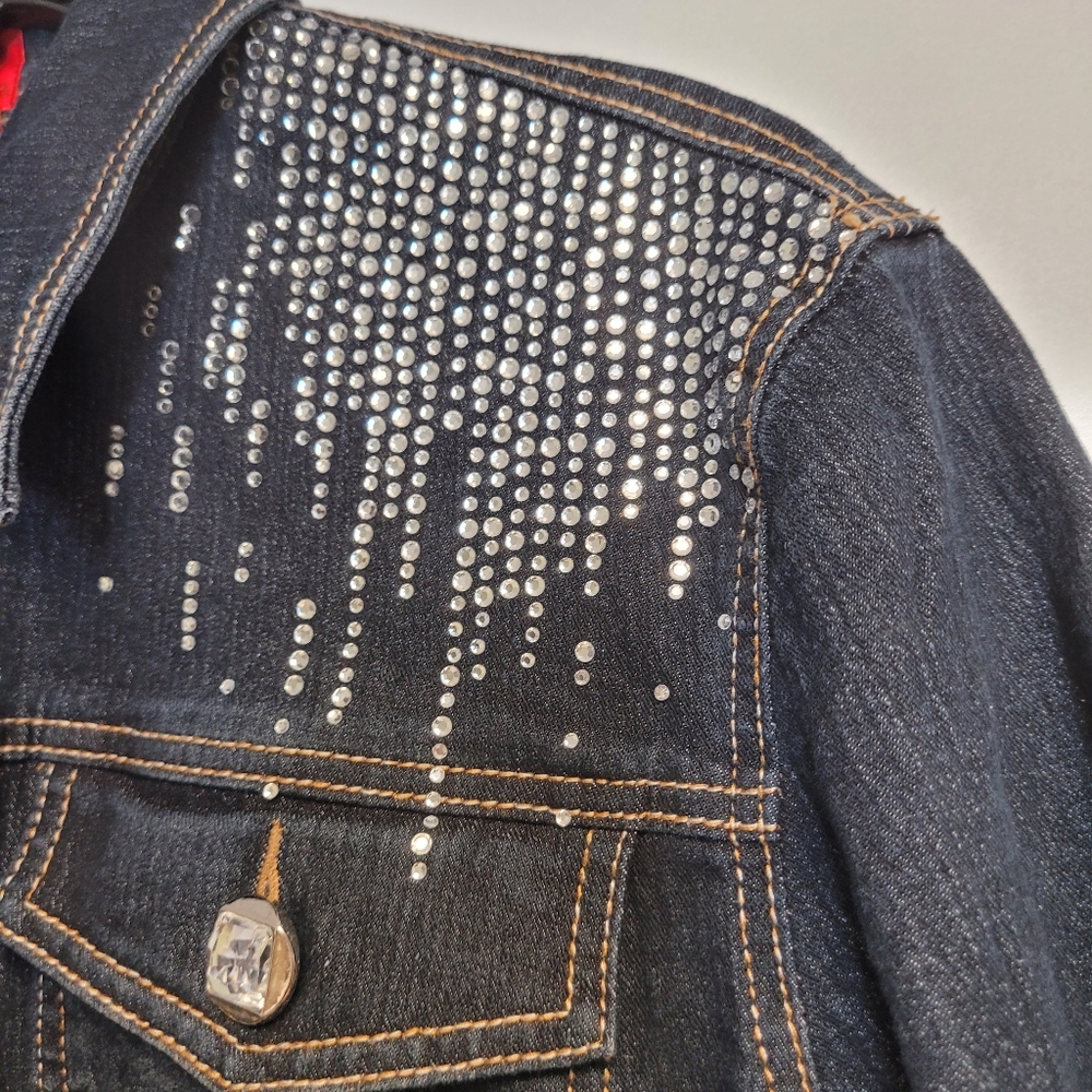 V Cristina Dark Wash DenimJean Silver Stud Jacket Large - Picture 7 of 11
